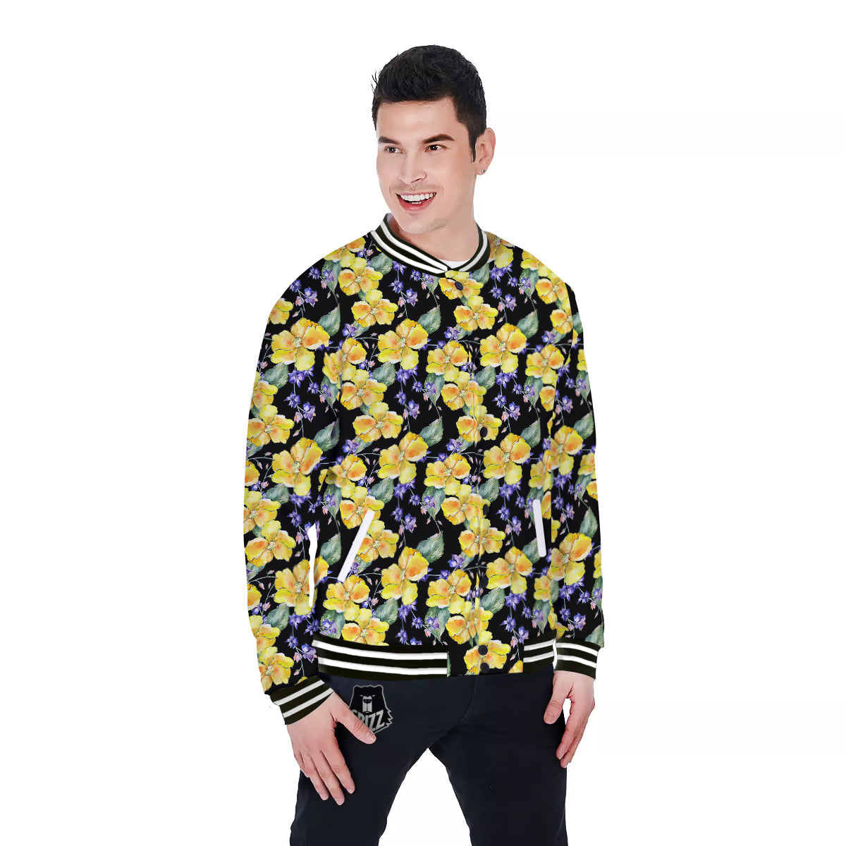 Cattleya Watercolor Print Pattern Baseball Jacket-grizzshop