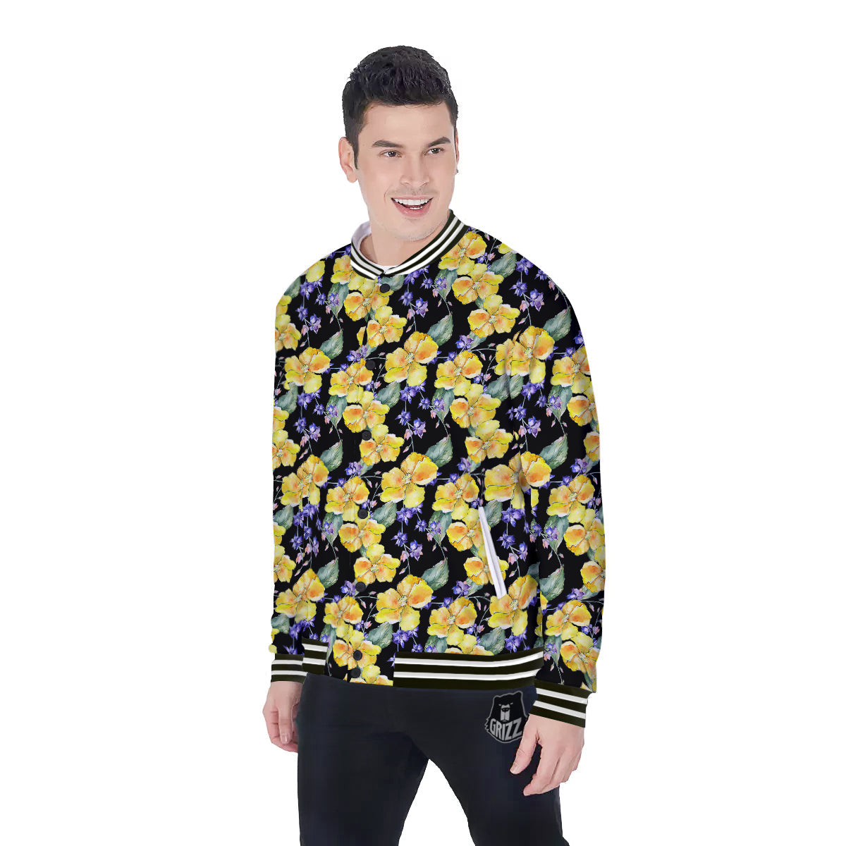 Cattleya Watercolor Print Pattern Baseball Jacket-grizzshop