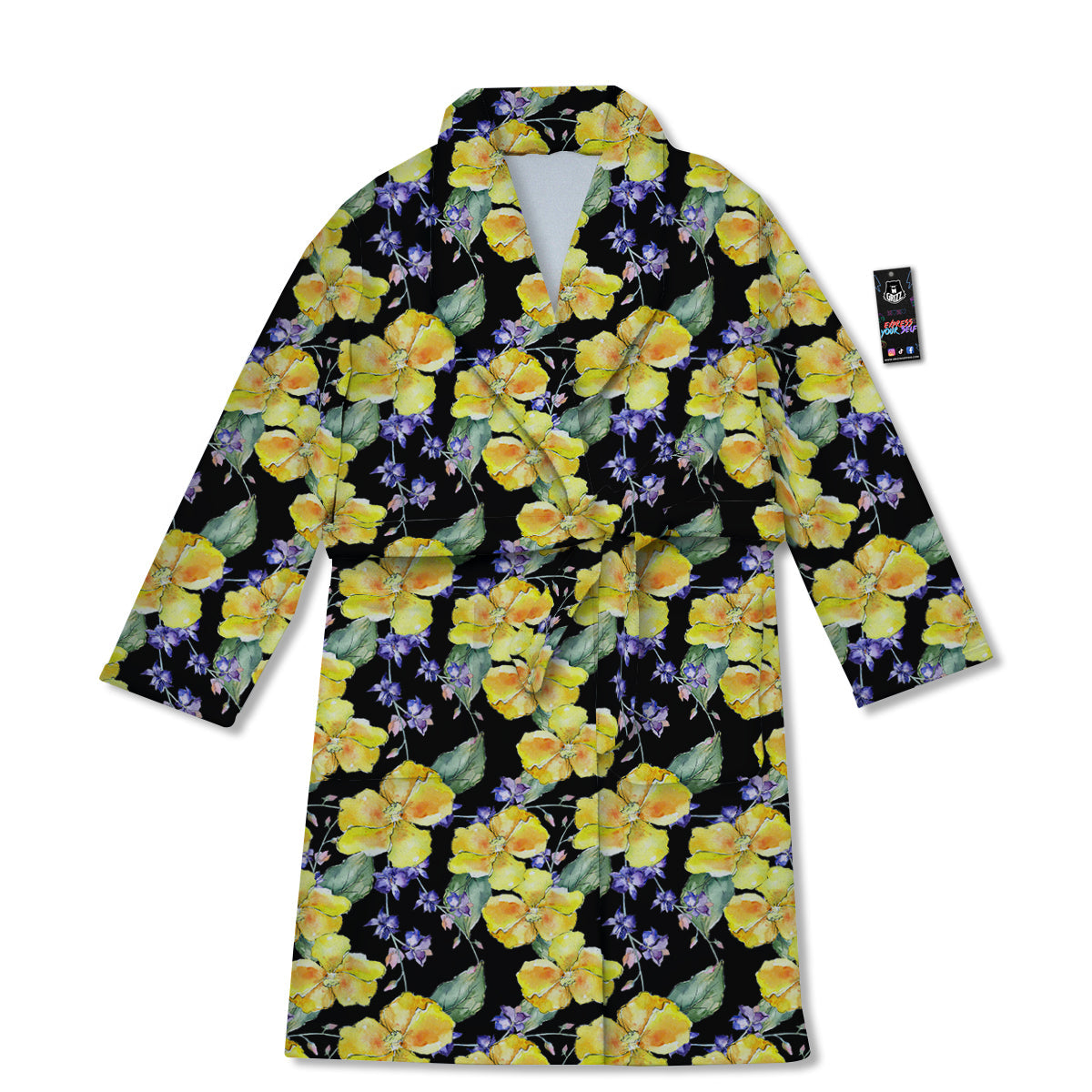 Cattleya Watercolor Print Pattern Bathrobe-grizzshop