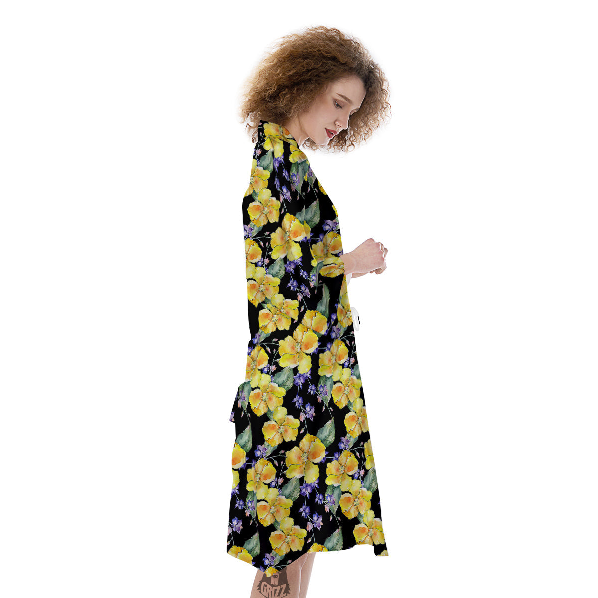 Cattleya Watercolor Print Pattern Kimono-grizzshop
