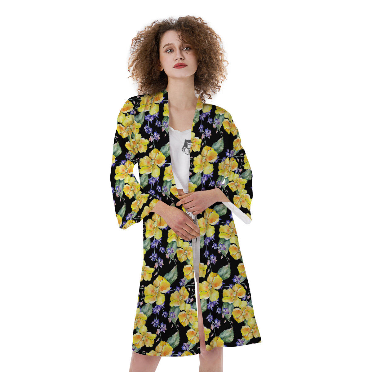 Cattleya Watercolor Print Pattern Kimono-grizzshop