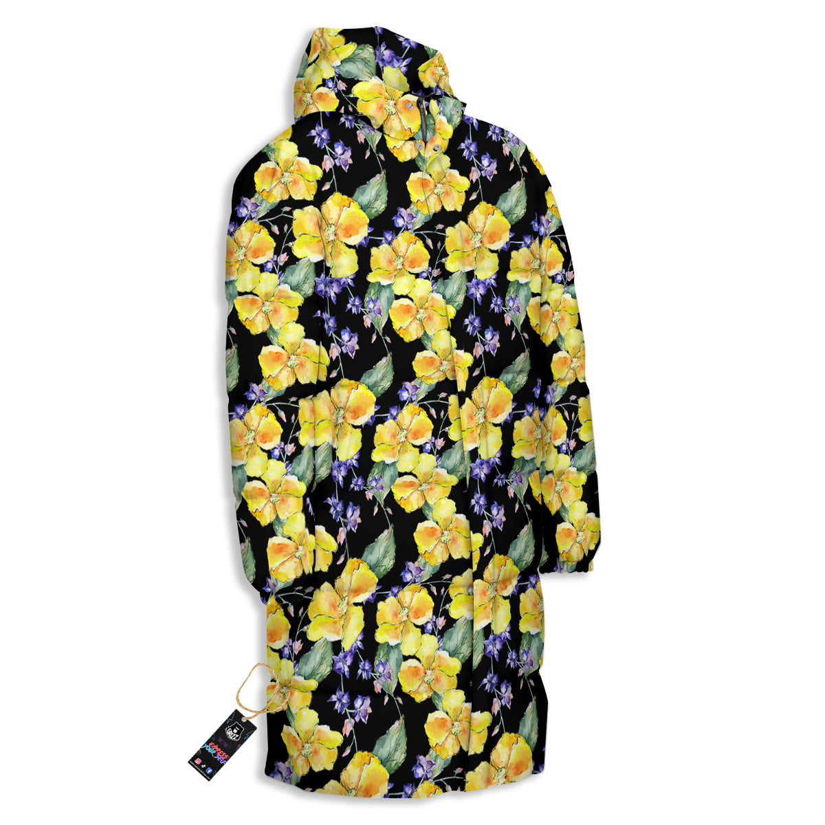 Cattleya Watercolor Print Pattern Long Down Jacket-grizzshop