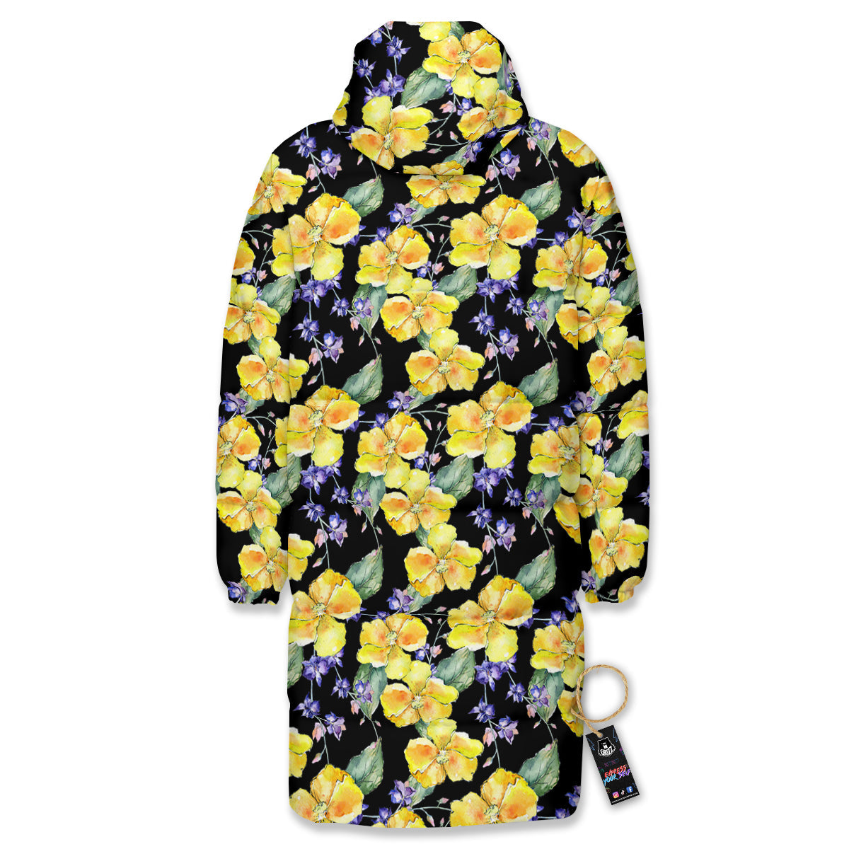 Cattleya Watercolor Print Pattern Long Down Jacket-grizzshop