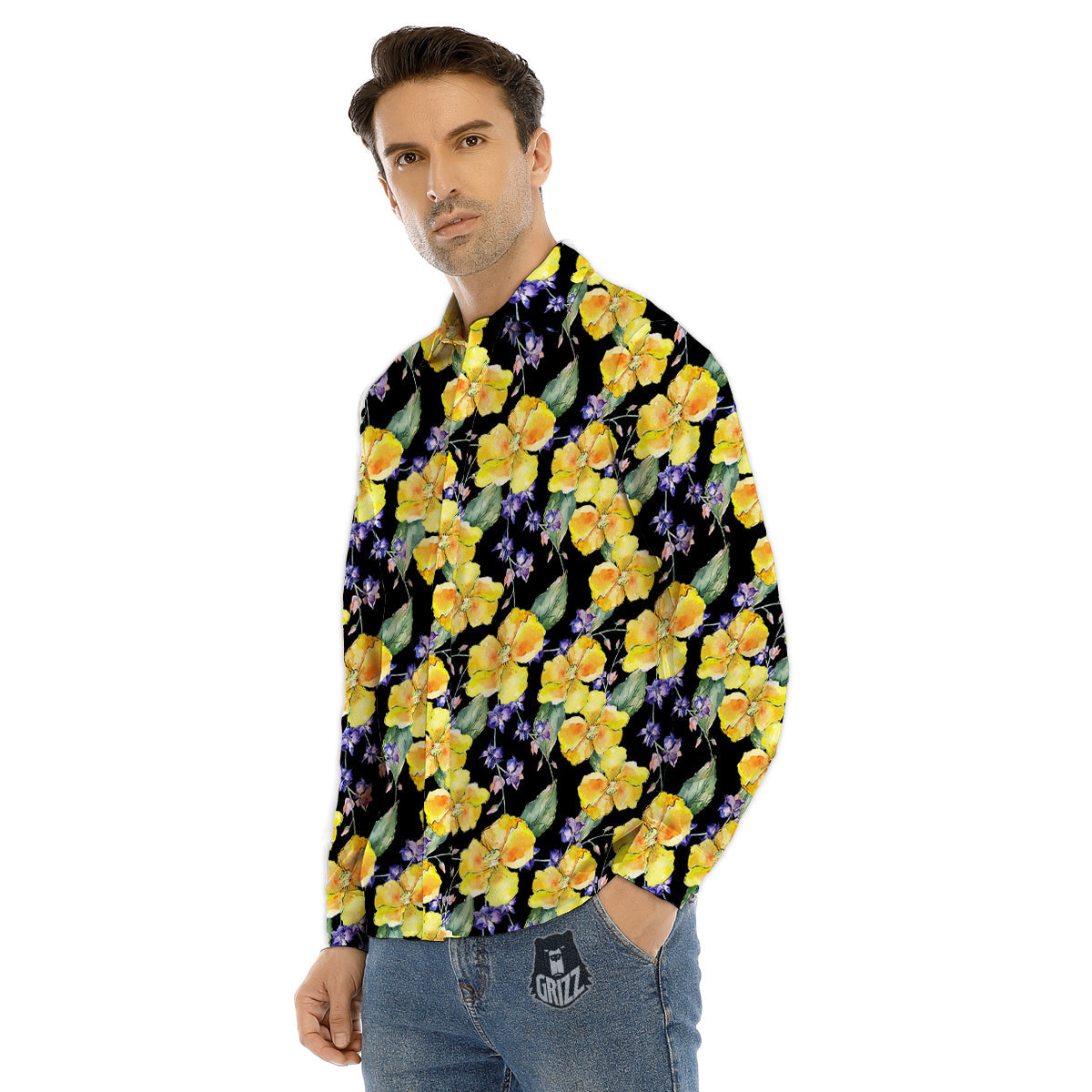 Cattleya Watercolor Print Pattern Men's Dress Shirts-grizzshop