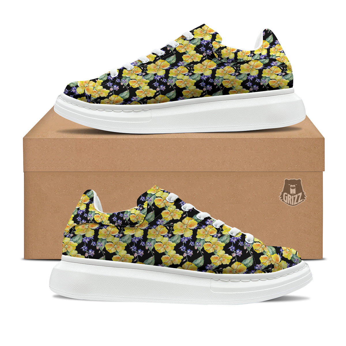 Cattleya Watercolor Print Pattern Platform Shoes-grizzshop