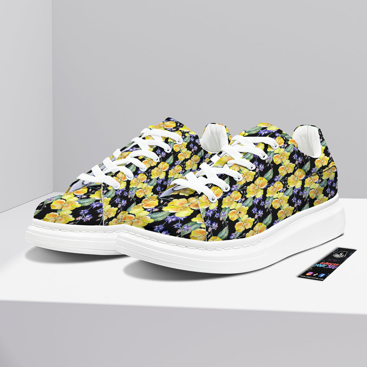 Cattleya Watercolor Print Pattern Platform Shoes-grizzshop