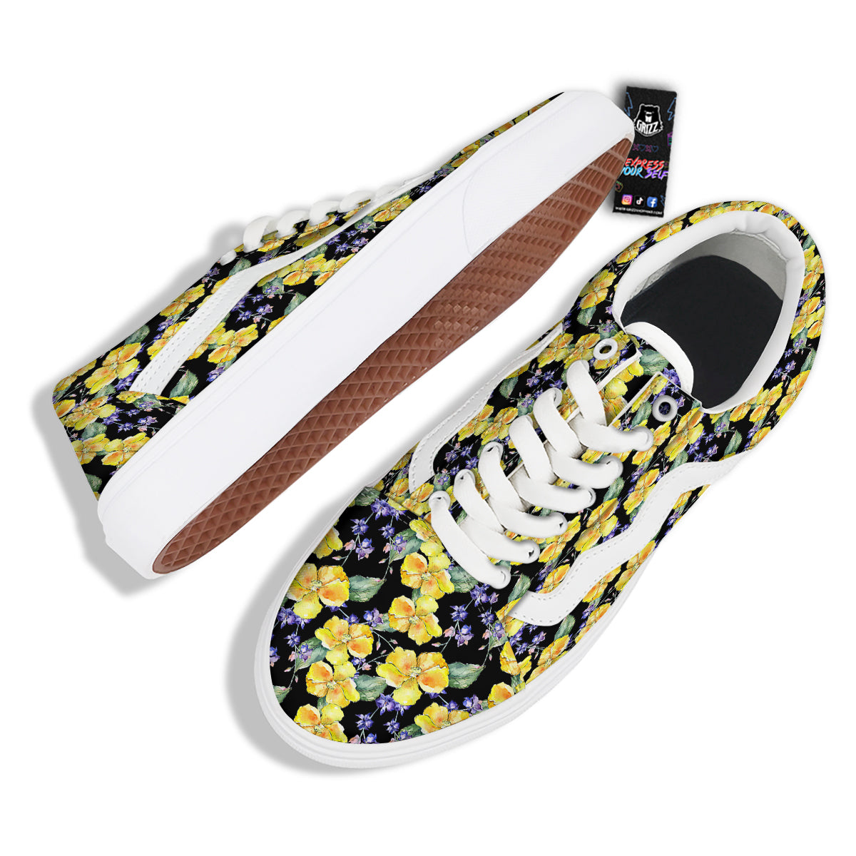Cattleya Watercolor Print Pattern Skate Shoes-grizzshop