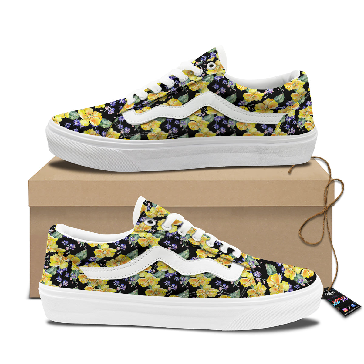 Cattleya Watercolor Print Pattern Skate Shoes-grizzshop