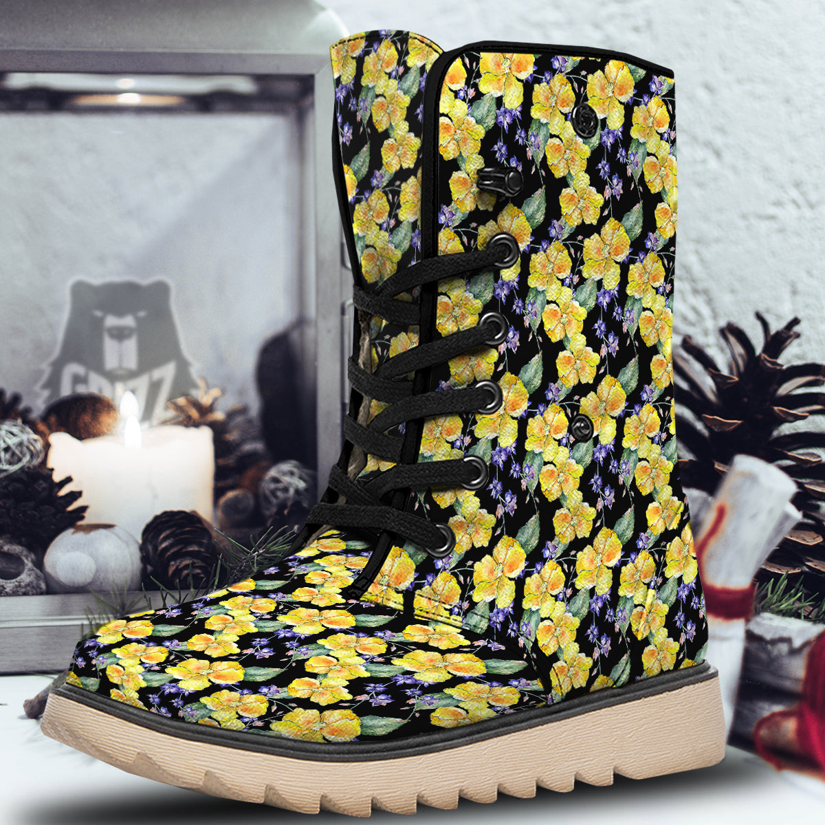 Cattleya Watercolor Print Pattern Snow Boots-grizzshop