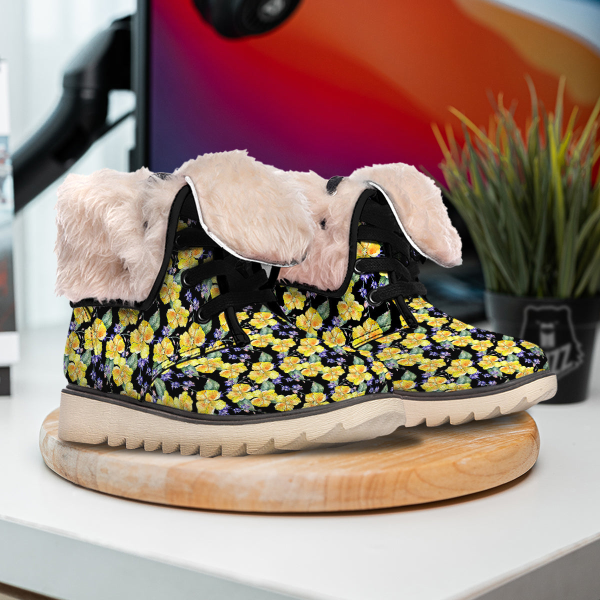Cattleya Watercolor Print Pattern Snow Boots-grizzshop