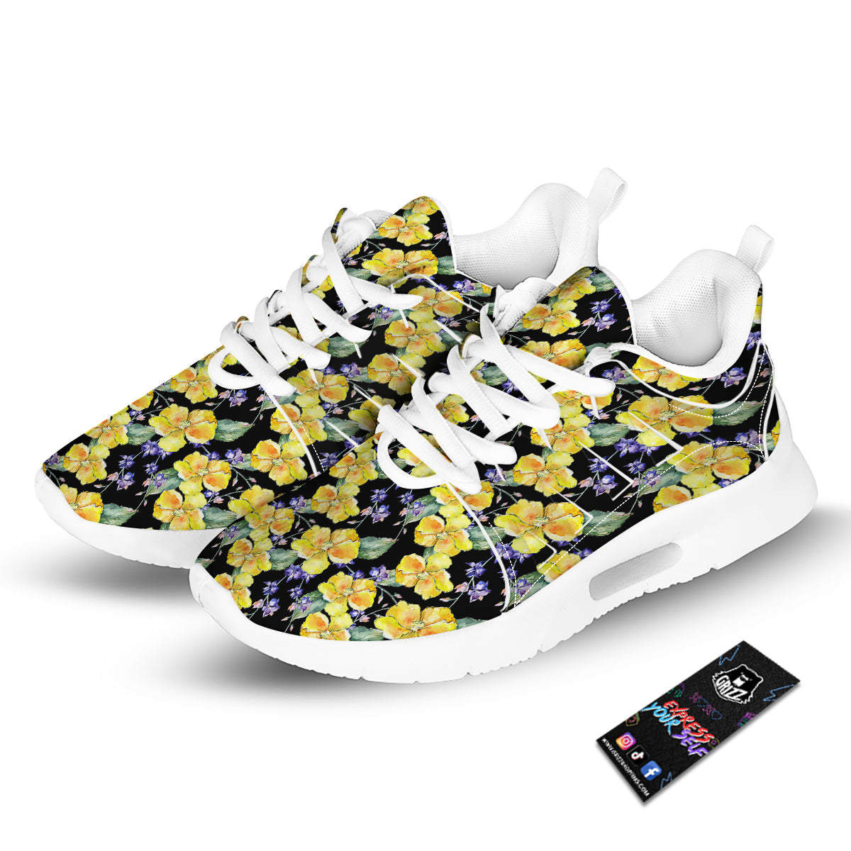 Cattleya Watercolor Print Pattern Tennis Shoes-grizzshop