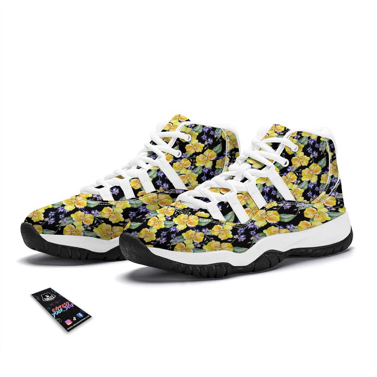 Cattleya Watercolor Print Pattern White Bball Shoes-grizzshop