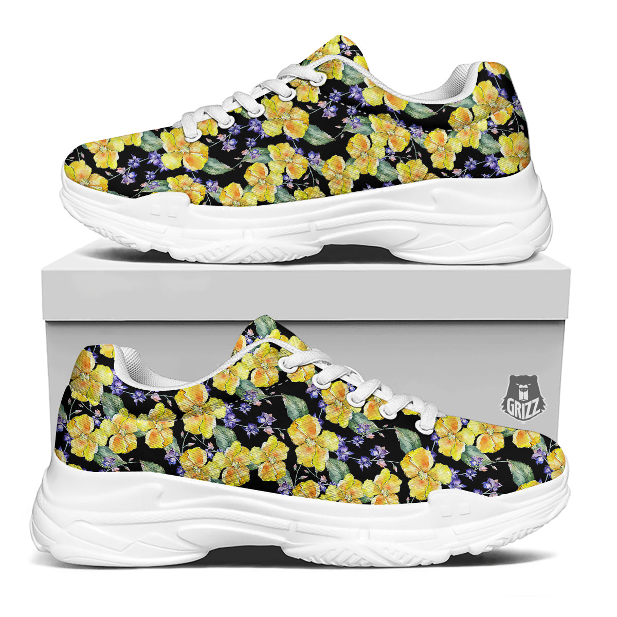 Cattleya Watercolor Print Pattern White Chunky Shoes-grizzshop