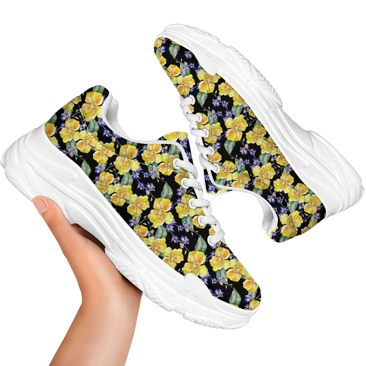 Cattleya Watercolor Print Pattern White Chunky Shoes-grizzshop