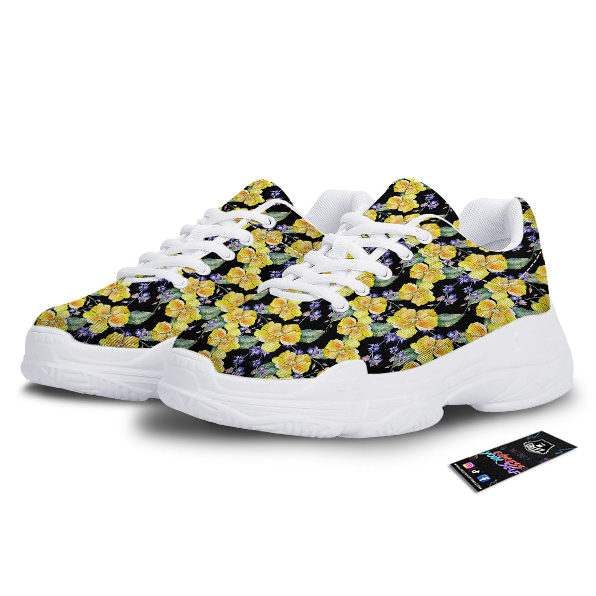 Cattleya Watercolor Print Pattern White Chunky Shoes-grizzshop