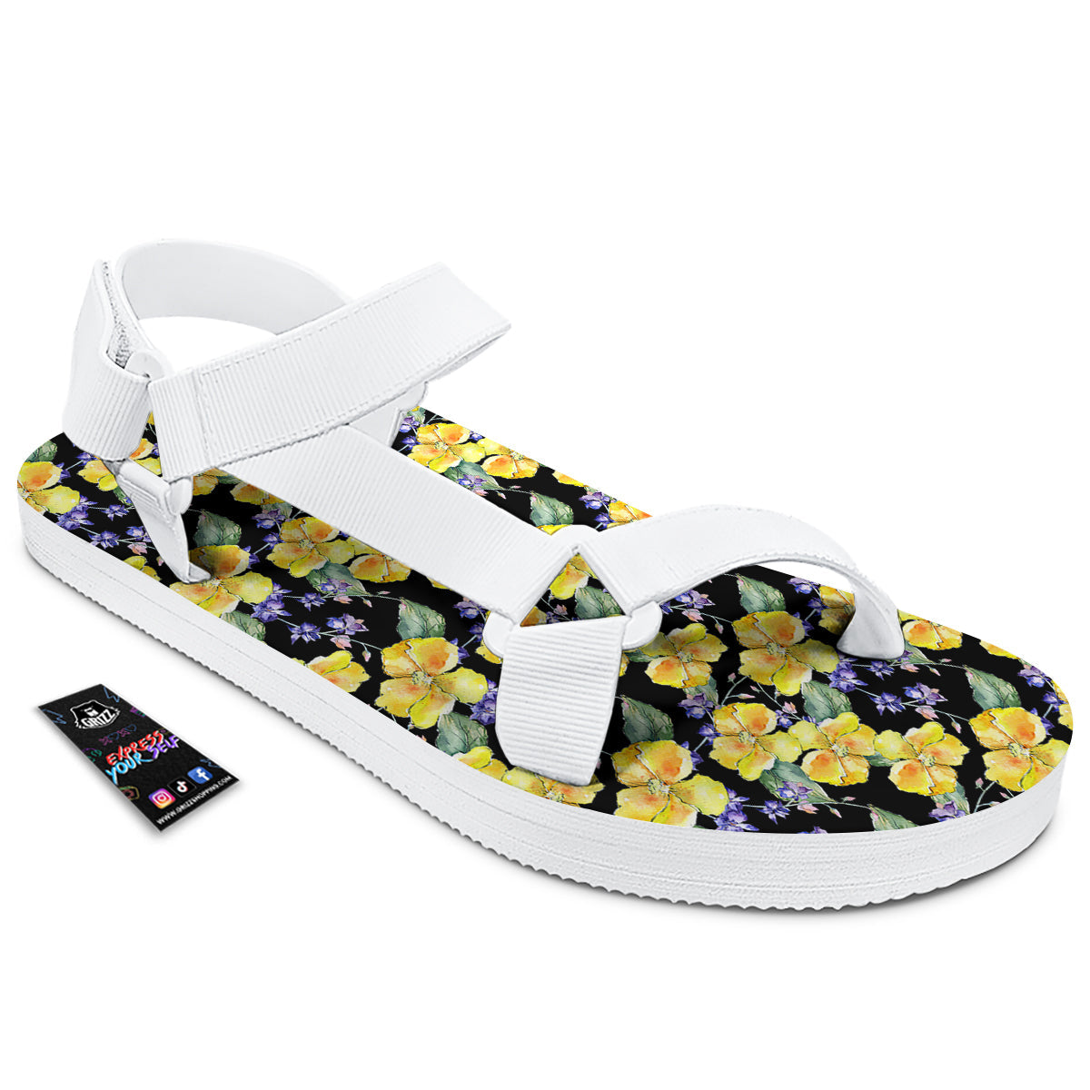 Cattleya Watercolor Print Pattern White Open Toe Sandals-grizzshop