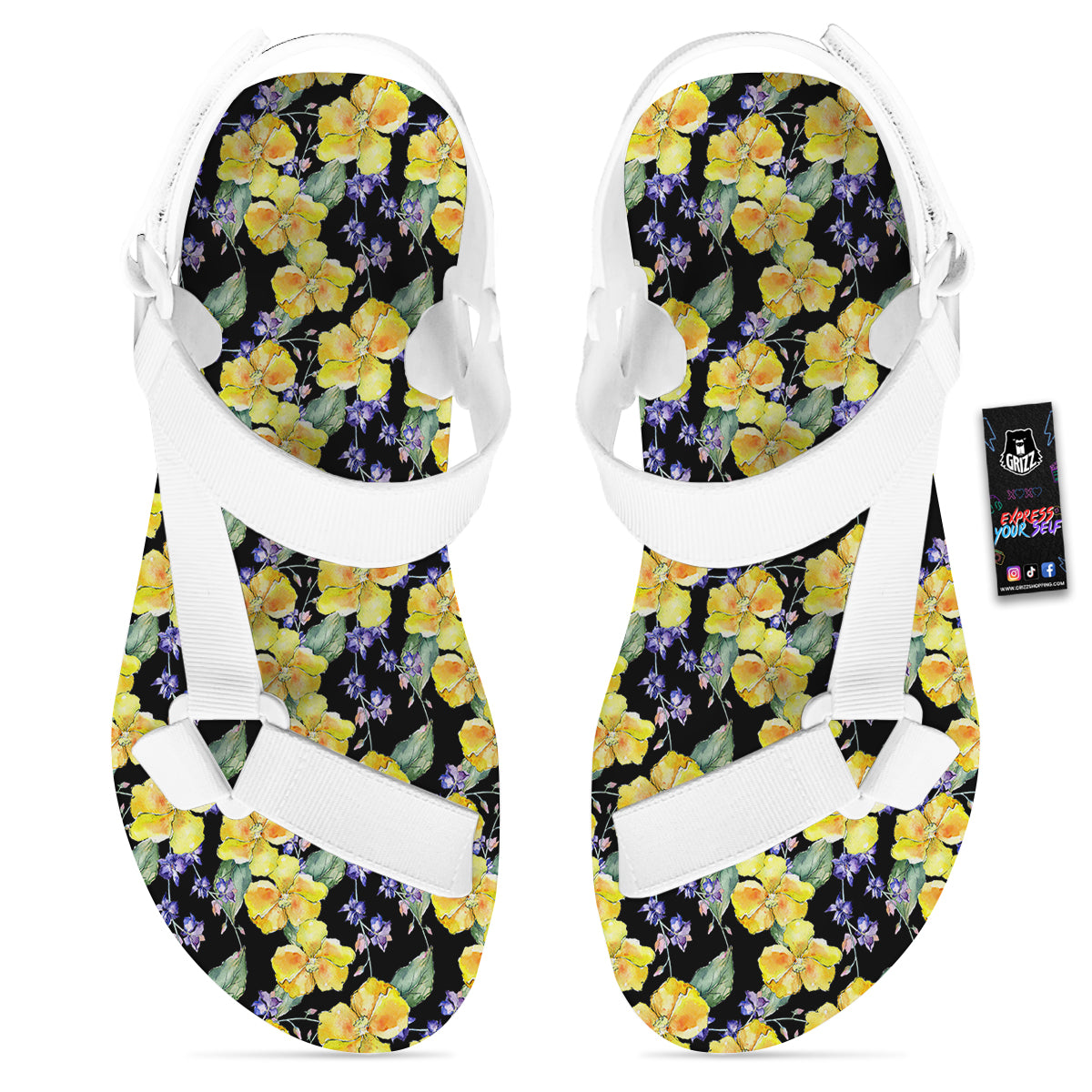 Cattleya Watercolor Print Pattern White Open Toe Sandals-grizzshop
