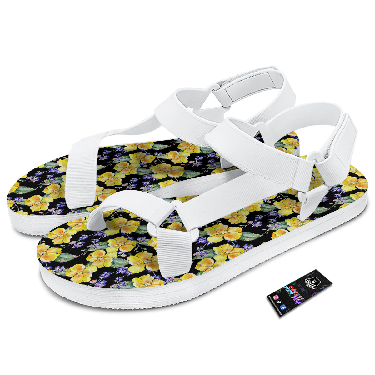 Cattleya Watercolor Print Pattern White Open Toe Sandals-grizzshop