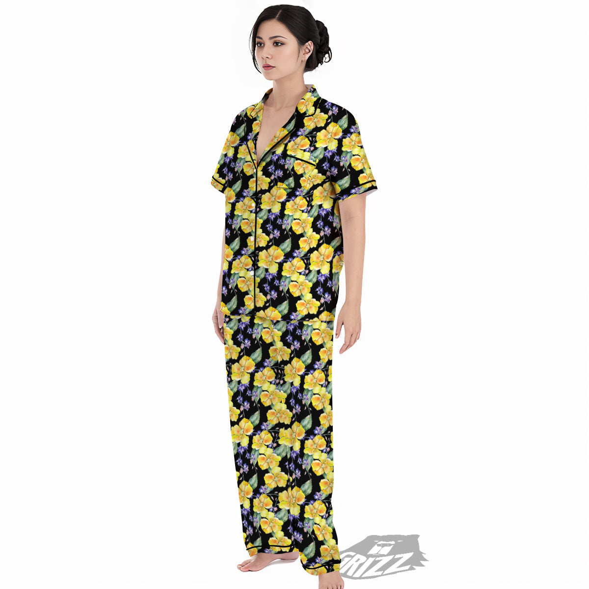 Cattleya Watercolor Print Pattern Women's Pajamas Set-grizzshop