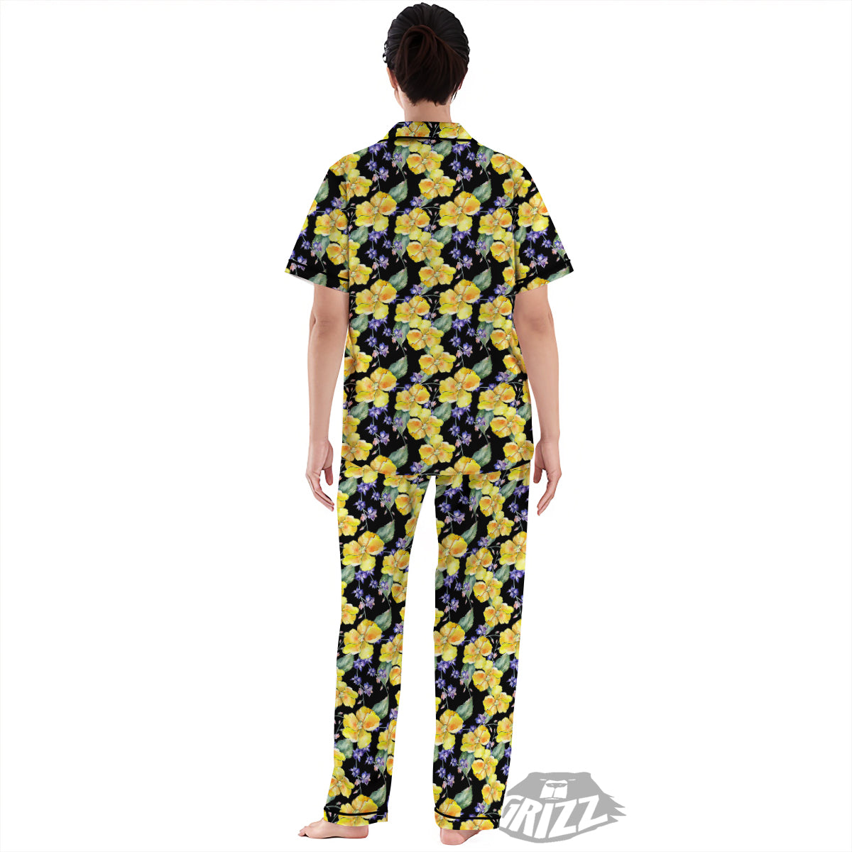 Cattleya Watercolor Print Pattern Women's Pajamas Set-grizzshop