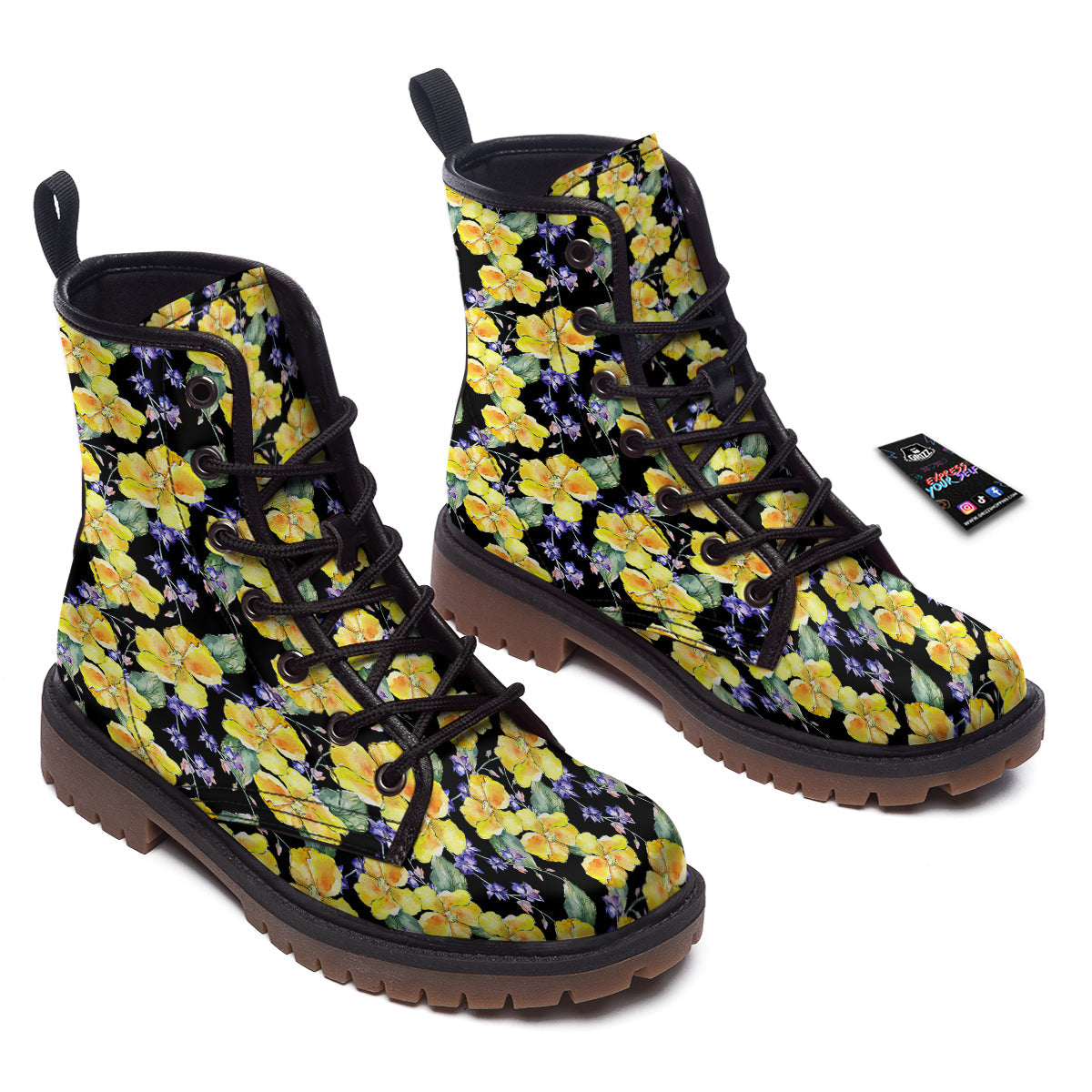 Cattleya Watercolor Print Pattern Work Boots-grizzshop