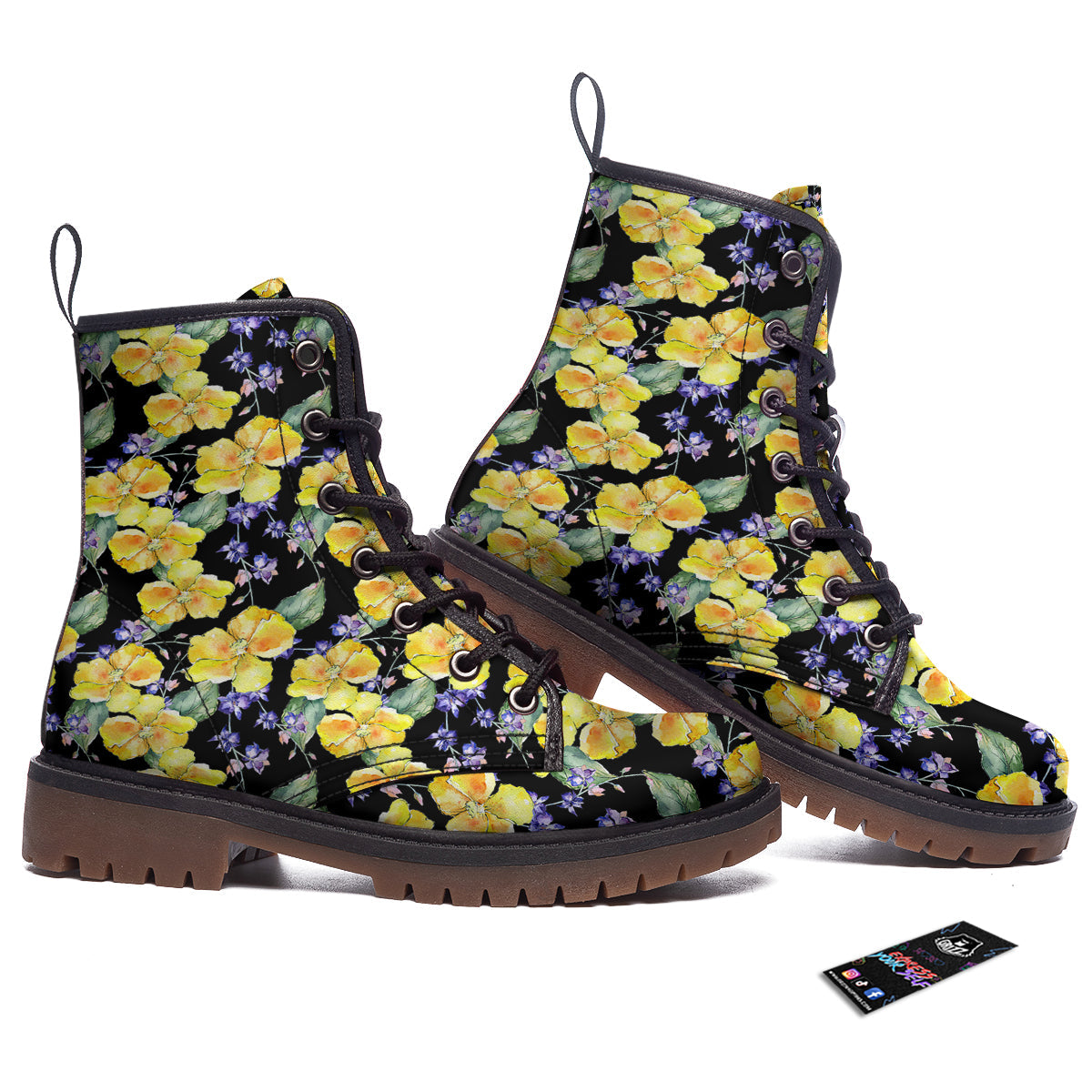 Cattleya Watercolor Print Pattern Work Boots-grizzshop