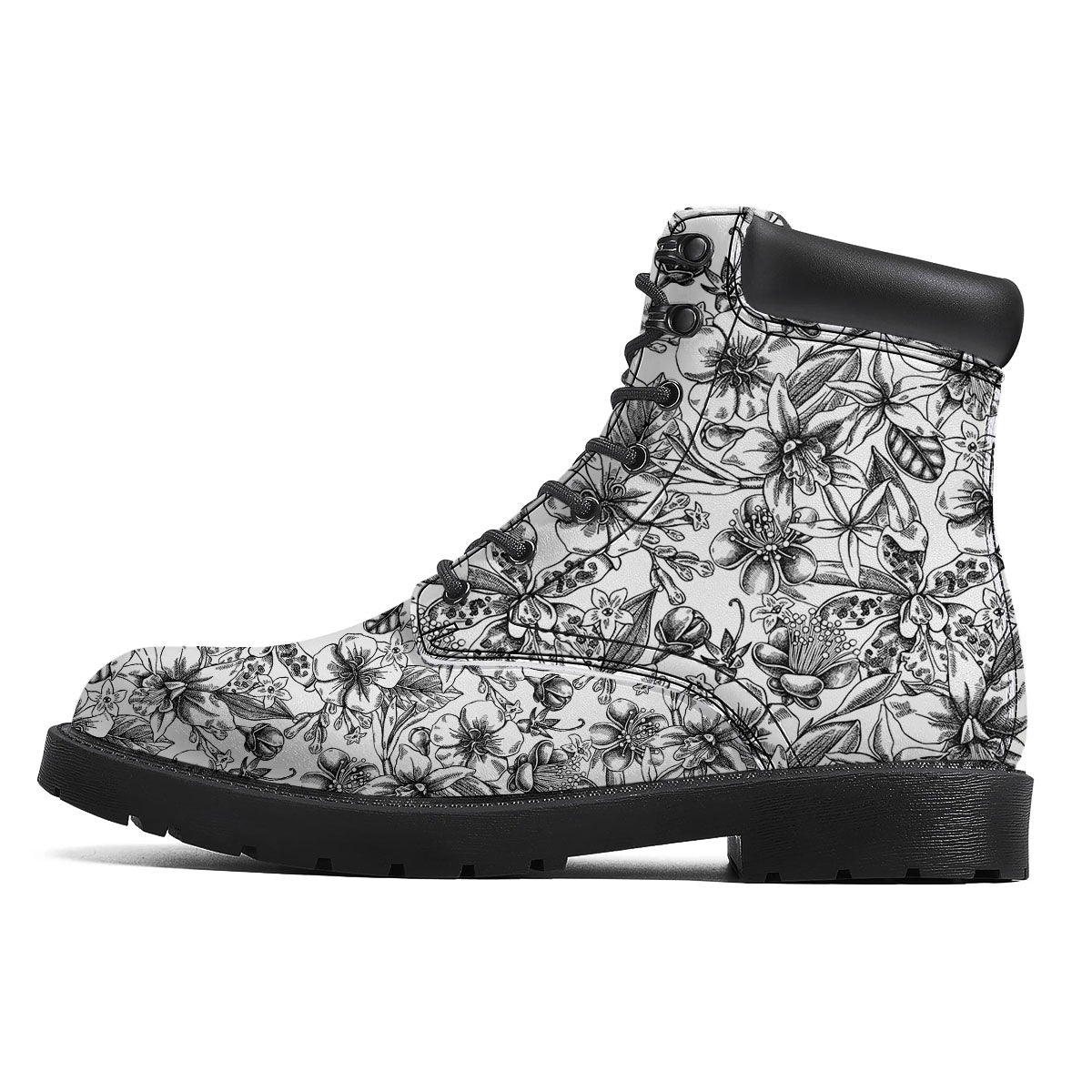 Cattleya White And Black Print Pattern Boots-grizzshop