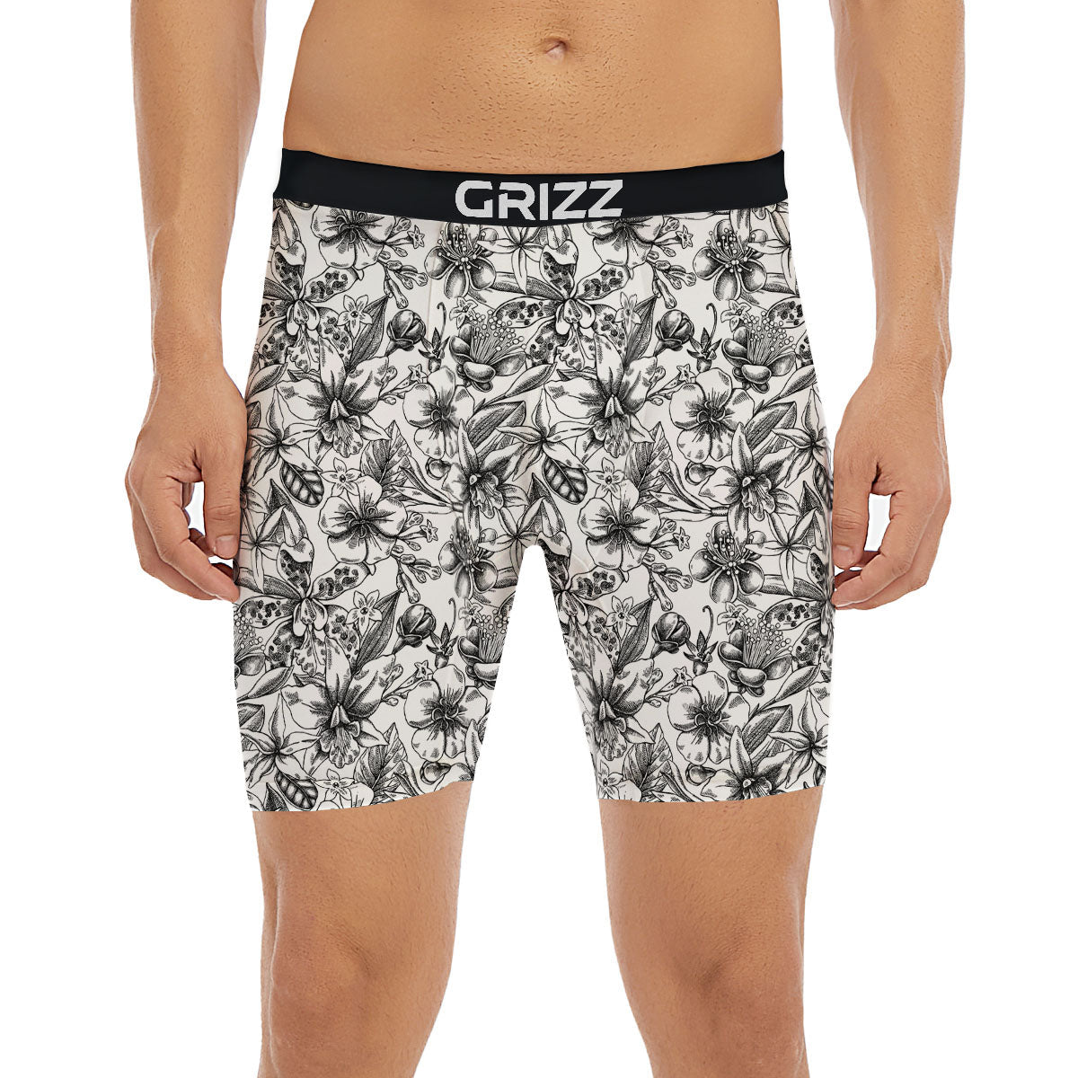 Cattleya White And Black Print Pattern Boxer Briefs-grizzshop
