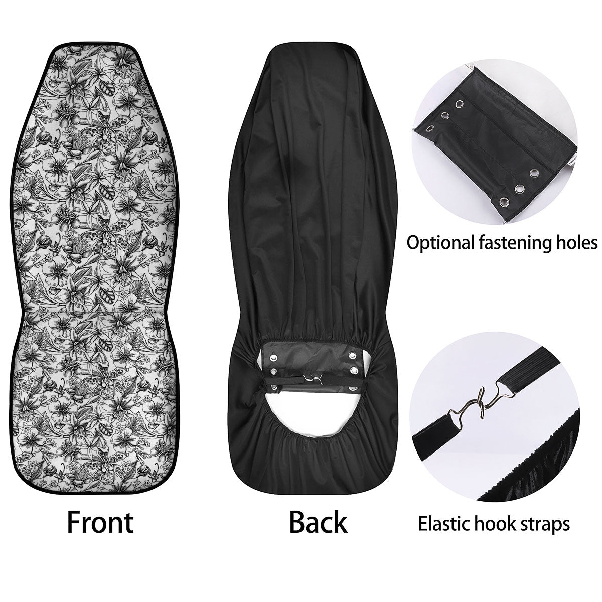 Cattleya White And Black Print Pattern Car Seat Covers-grizzshop