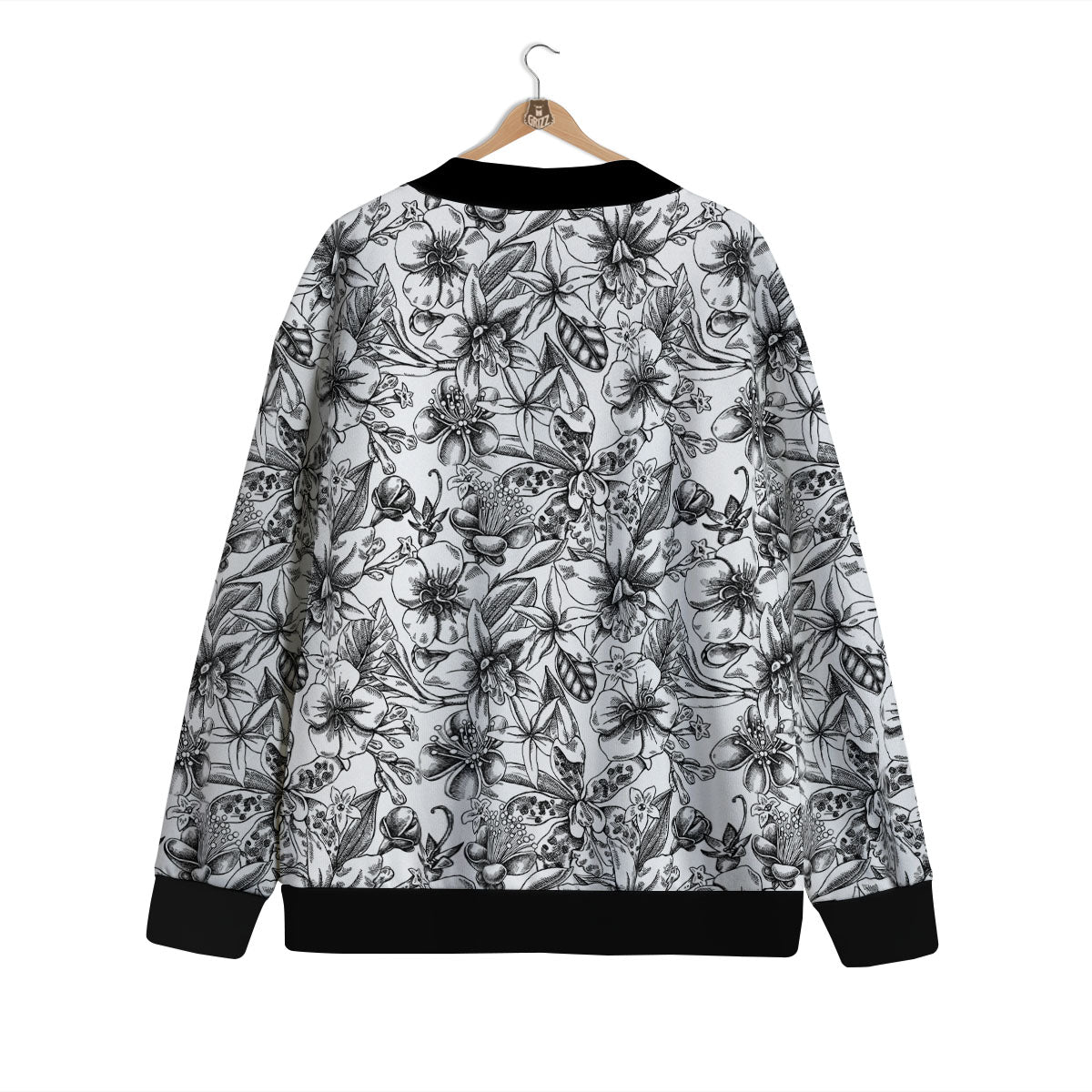 Cattleya White And Black Print Pattern Cardigan-grizzshop
