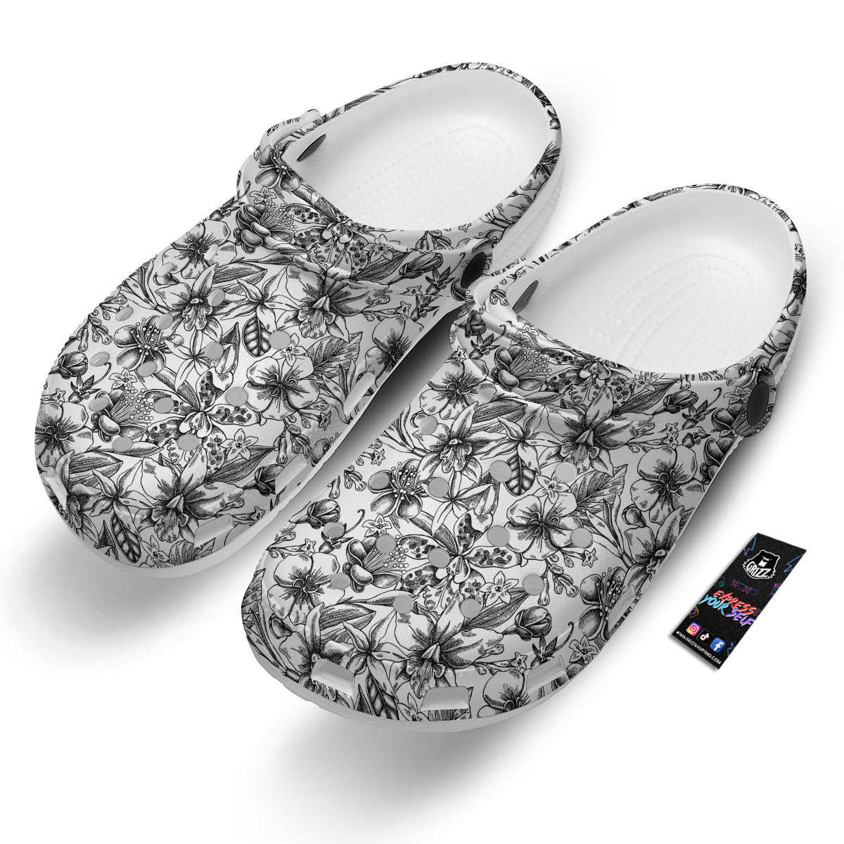 Cattleya White And Black Print Pattern Clog-grizzshop