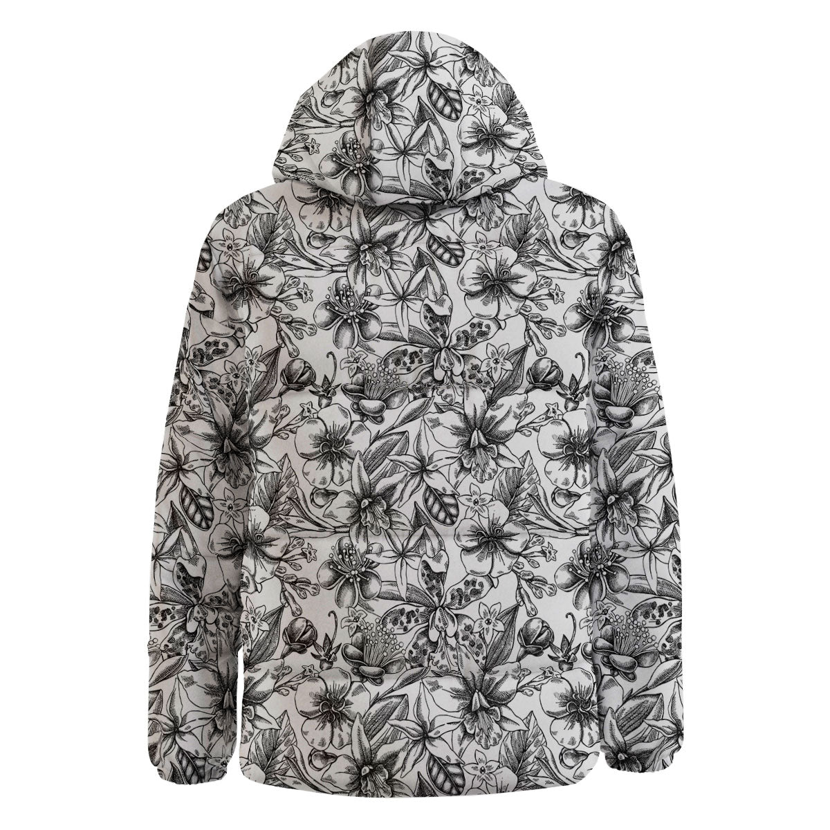 Cattleya White And Black Print Pattern Down Jacket-grizzshop