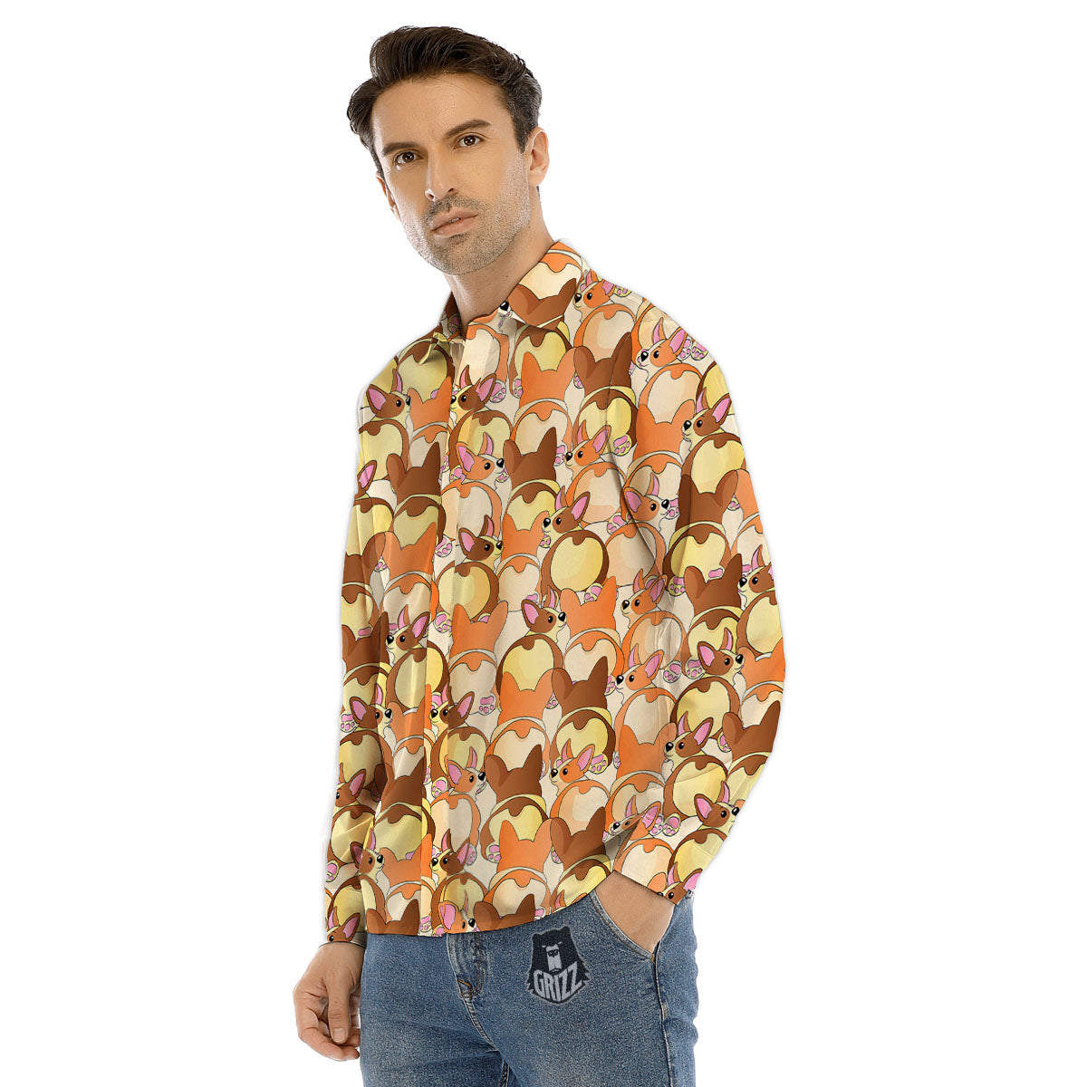 Cattleya White And Black Print Pattern Men's Dress Shirts-grizzshop