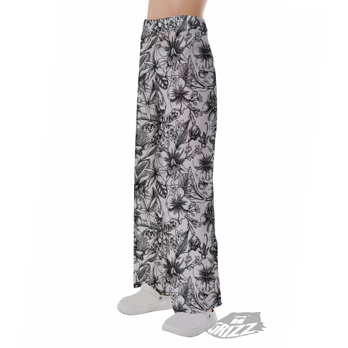 Cattleya White And Black Print Pattern Pajama Pants-grizzshop