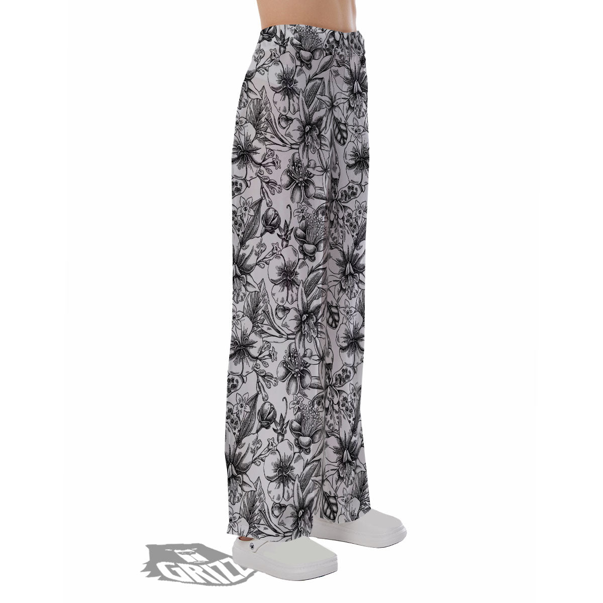 Cattleya White And Black Print Pattern Pajama Pants-grizzshop