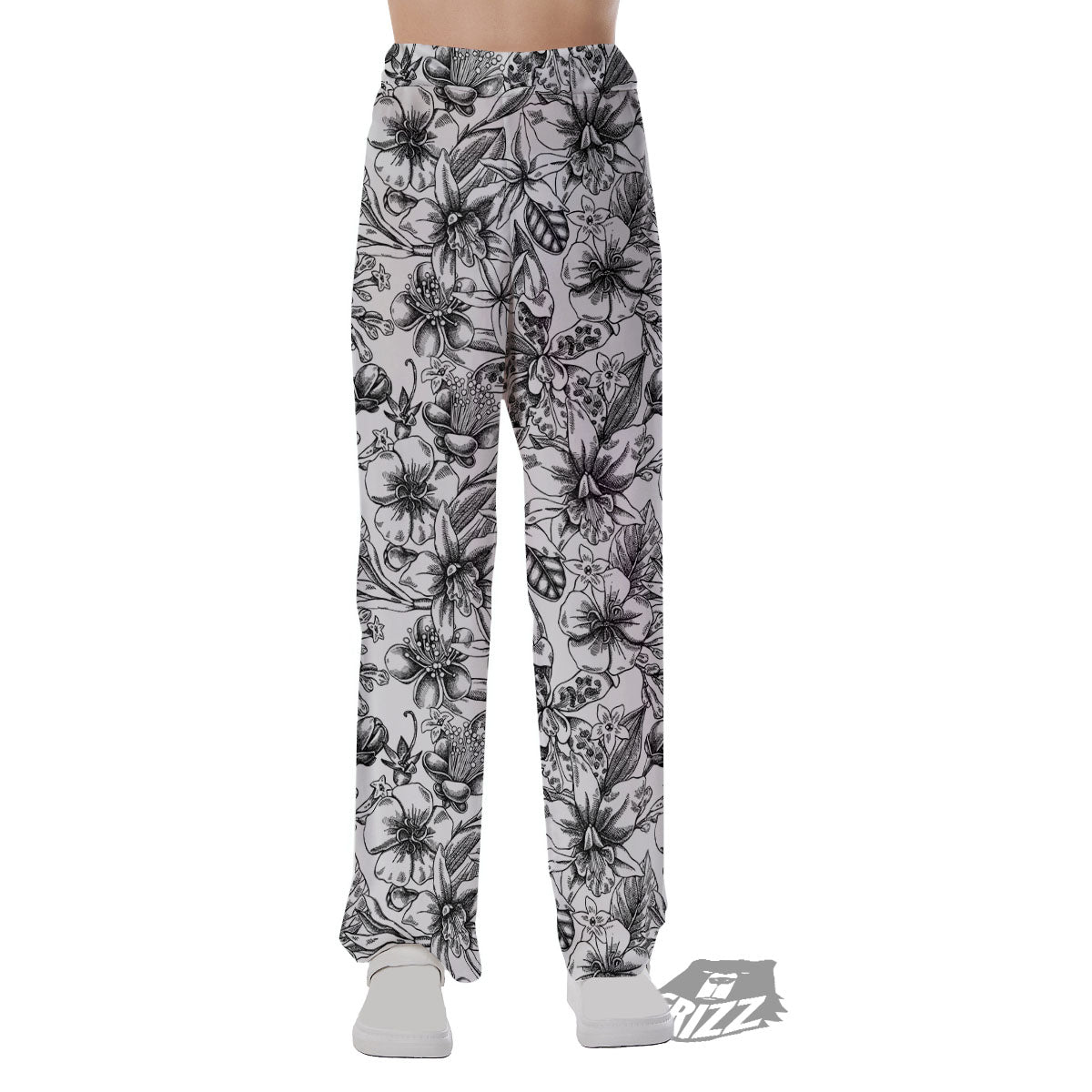 Cattleya White And Black Print Pattern Pajama Pants-grizzshop