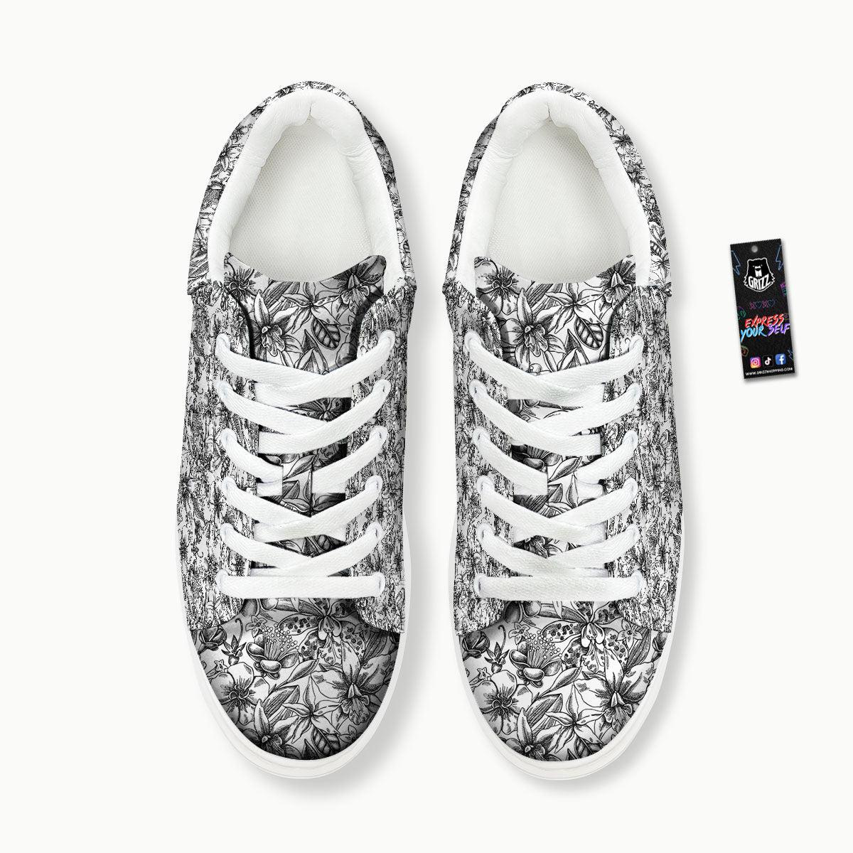 Cattleya White And Black Print Pattern Platform Shoes-grizzshop