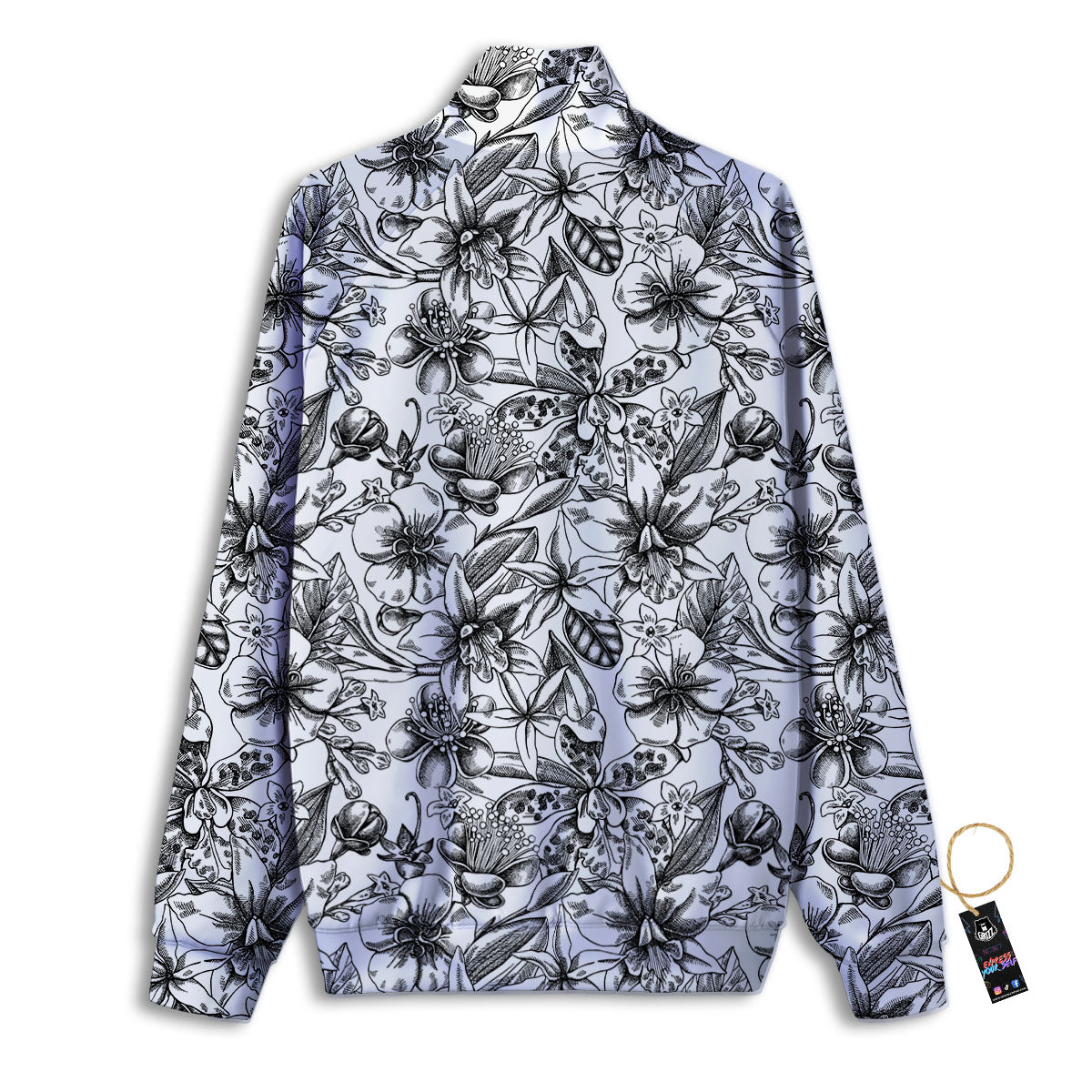 Cattleya White And Black Print Pattern Track Jacket-grizzshop