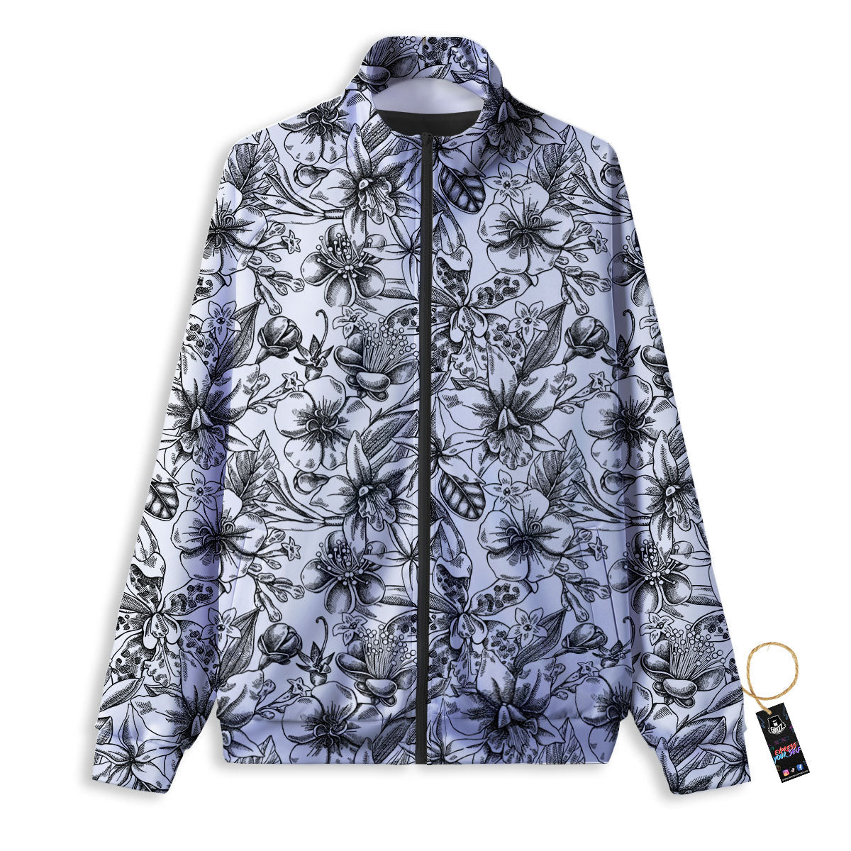 Cattleya White And Black Print Pattern Track Jacket-grizzshop