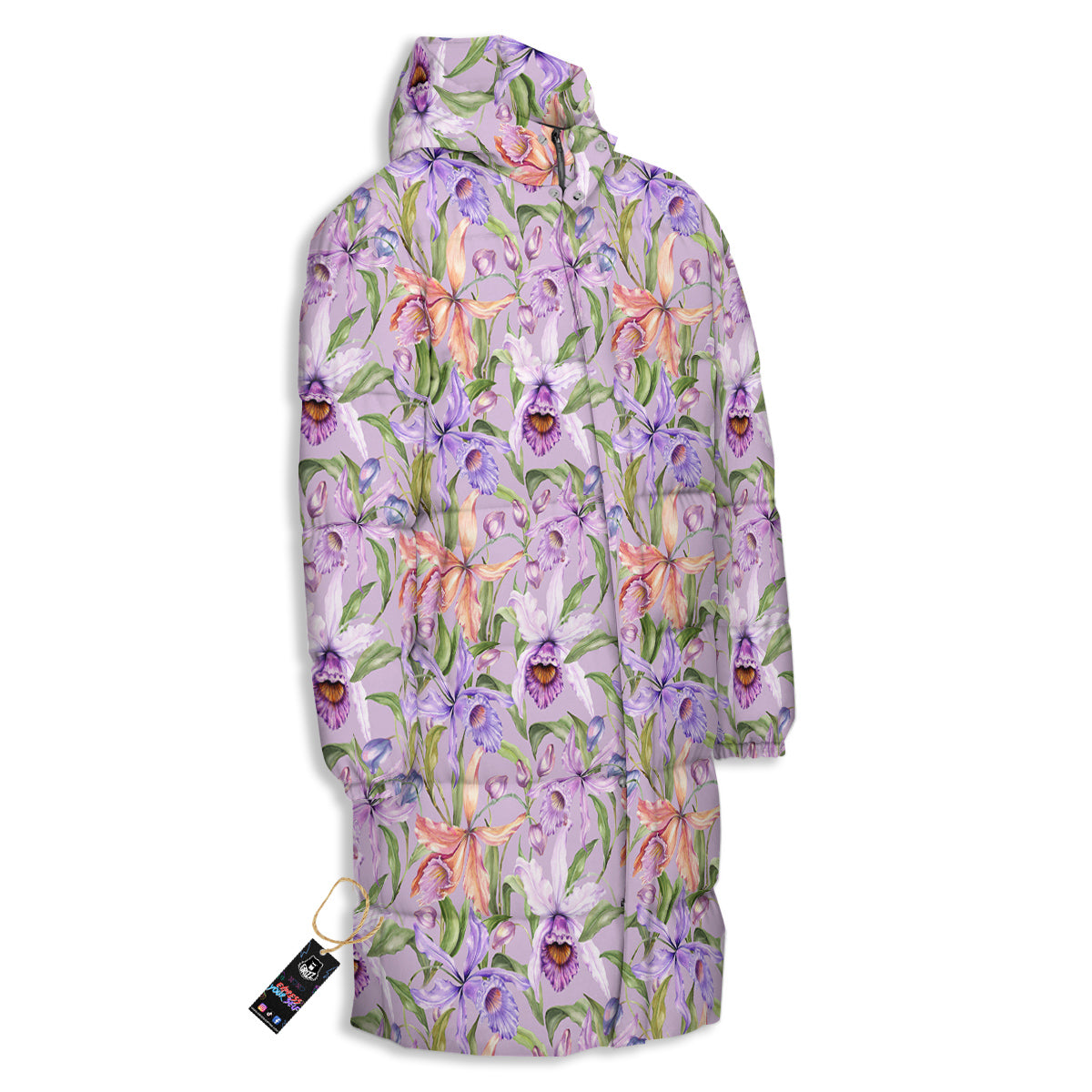 Cattleya Colorful Watercolor Print Long Down Jacket