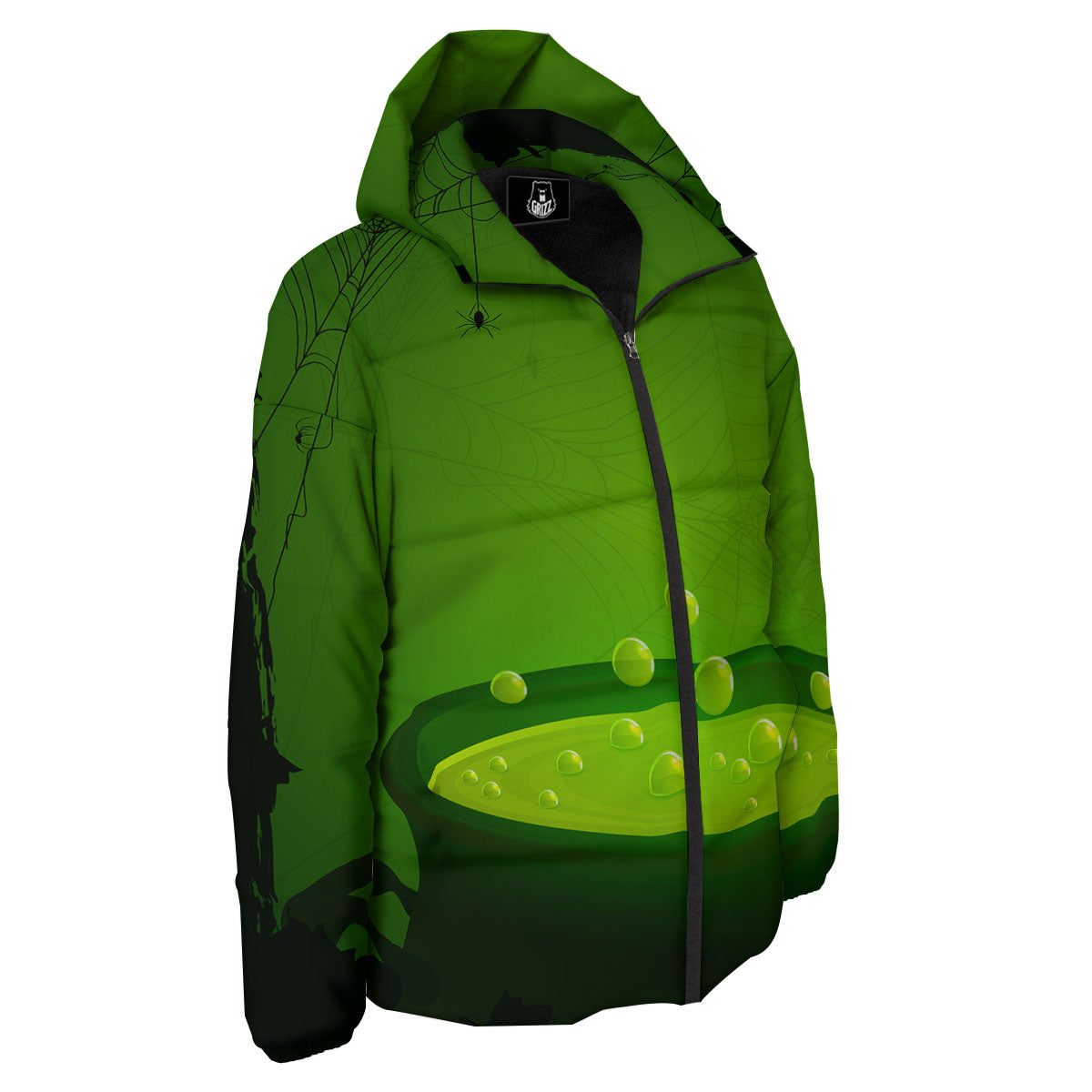 Cauldron And Witch Halloween Print Down Jacket-grizzshop