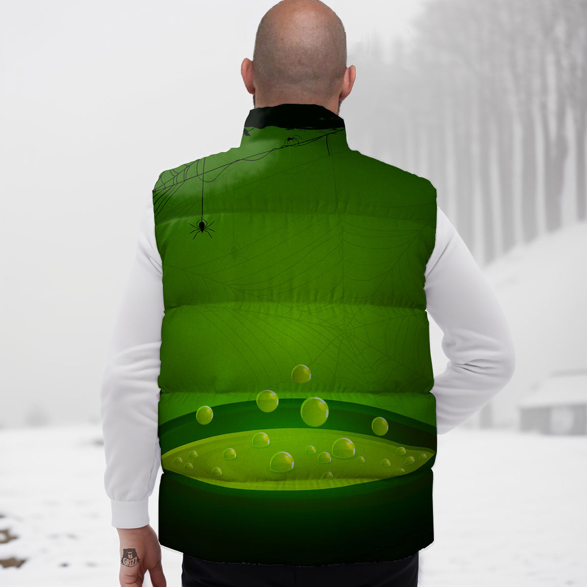 Cauldron And Witch Halloween Print Down Vest