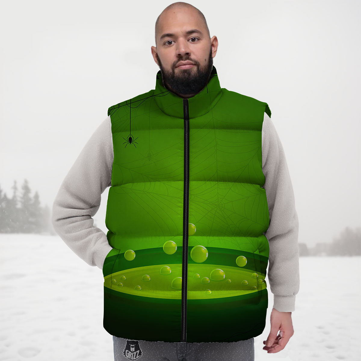Cauldron And Witch Halloween Print Down Vest