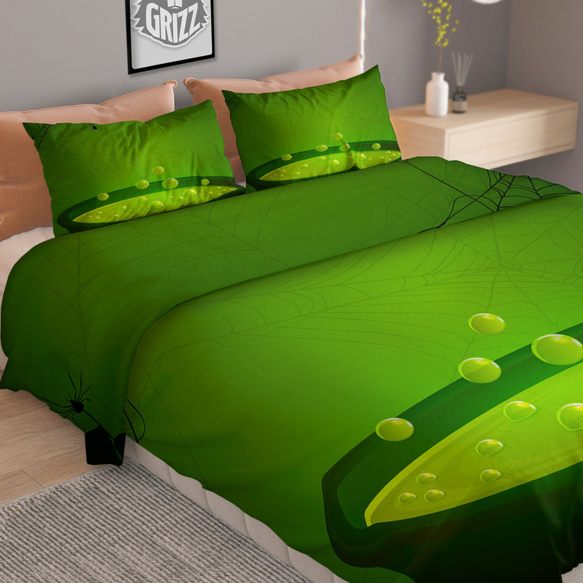 Cauldron And Witch Halloween Print Duvet Cover Bedding Set