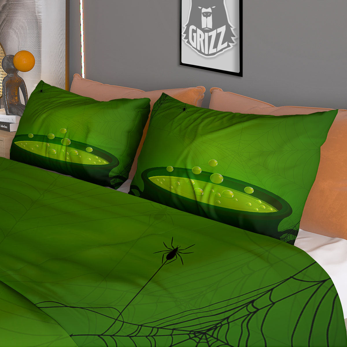 Cauldron And Witch Halloween Print Duvet Cover Bedding Set