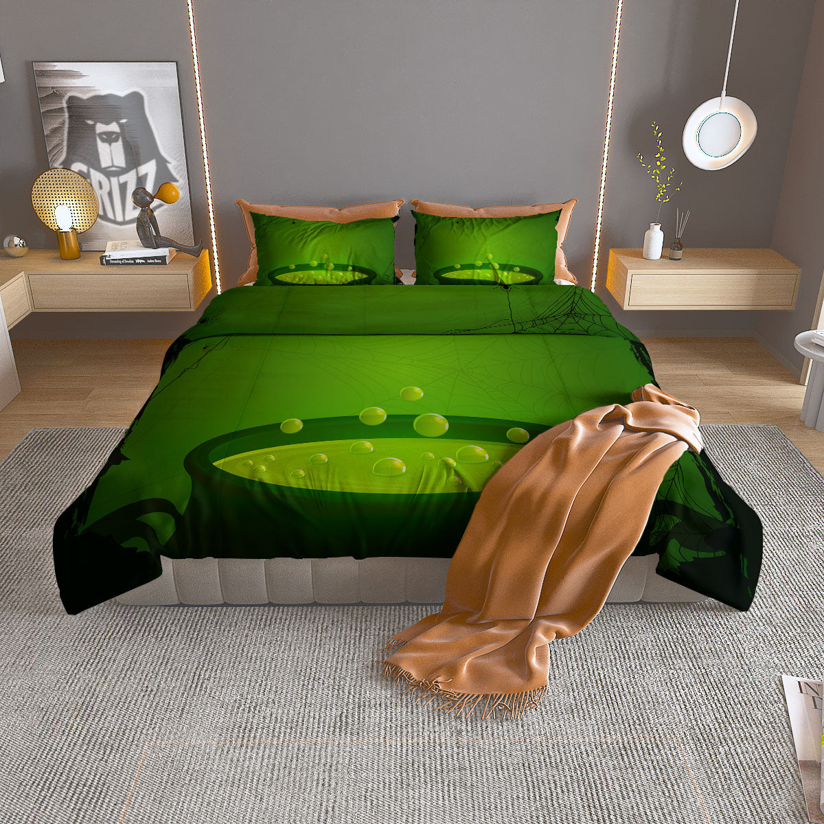 Cauldron And Witch Halloween Print Duvet Cover Bedding Set