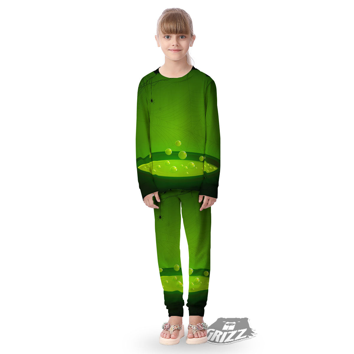 Cauldron And Witch Halloween Print Kid's Pajamas-grizzshop