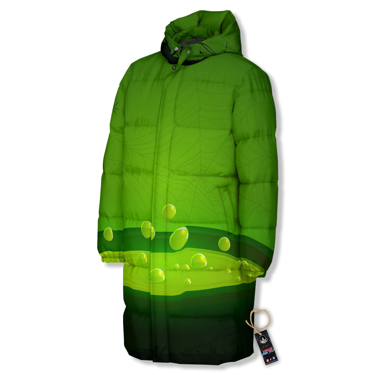 Cauldron And Witch Halloween Print Long Down Jacket-grizzshop