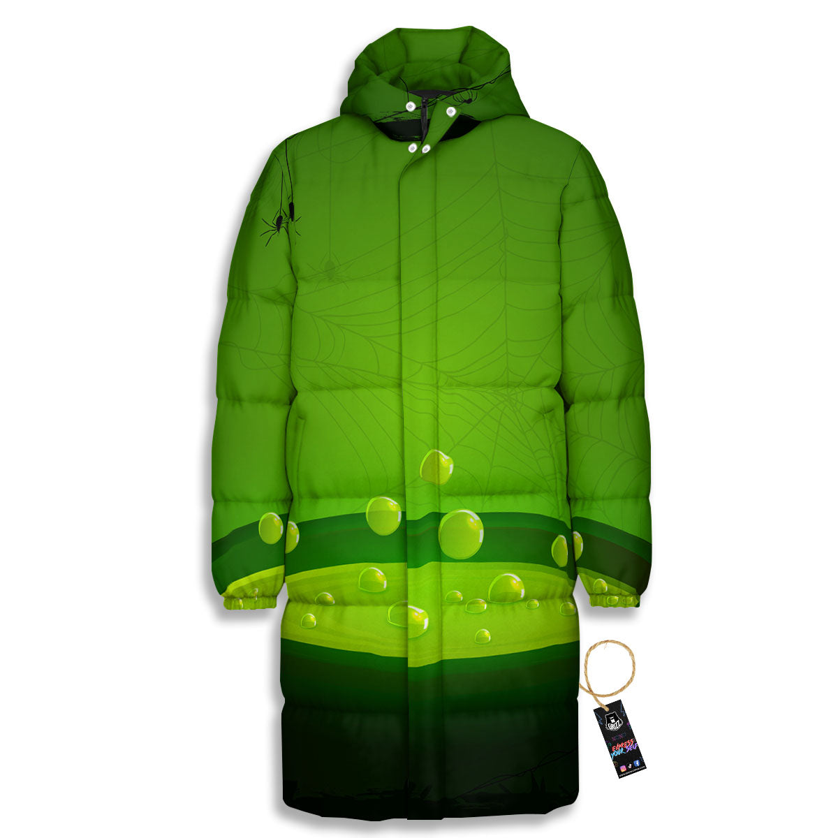 Cauldron And Witch Halloween Print Long Down Jacket-grizzshop