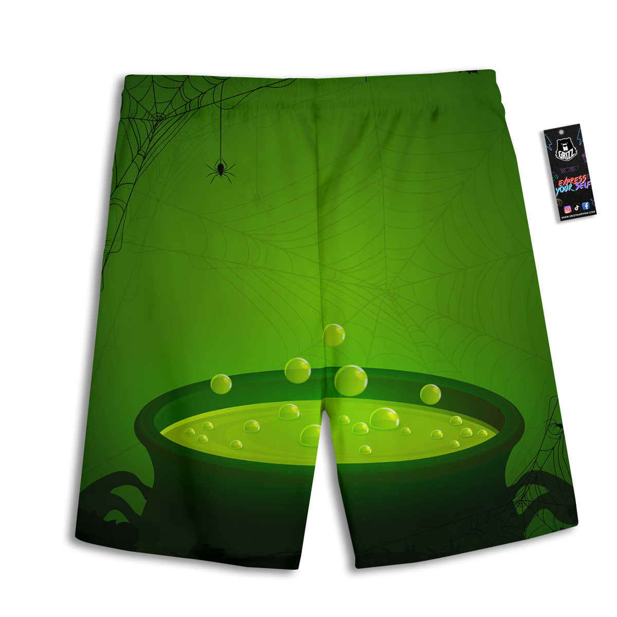 Cauldron And Witch Halloween Print Men's Athletic Shorts